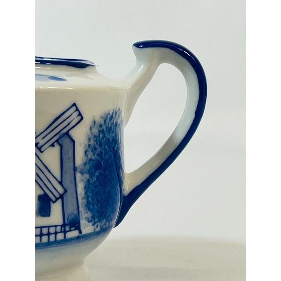 Vintage Windmill Blue White Creamer Milk Pitcher Japan Serving Farmhouse - Picture 5 of 9